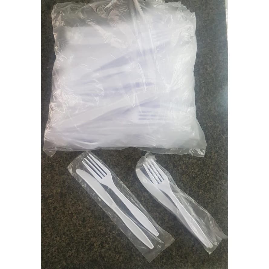 Kit garfo e faca descartável c/50 ou 200 kits - Embalados - Preto Cristal Branco - REFORÇADO