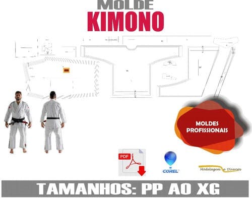 Molde Kimono Infantil e Adulto, Modelagem&Diversos, Tamanhos 2 ao 16 e P ao xg