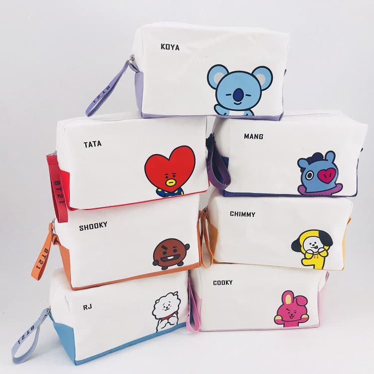 Korean MakeUp Bag , Cosmetic Samll Pencil Estojo Para Lápis , Bolsa Caneta Com Zíper , Festa De Aniversário Estudantes Da Escola Porta Estacionário CHIMMY COOKY KOYA MANG RJ SHOOKY TATA