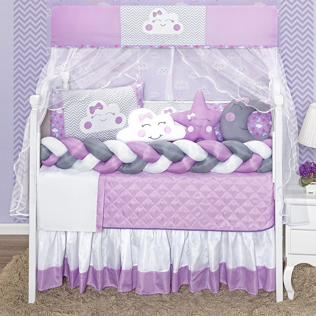 Kit Berço Nuvem 12 Peças Lilas Menina
