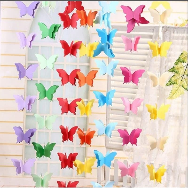 Cortina de Borboletas em Papel Decorativa – Ideal para Festas – 2,40m Lilás Rosa