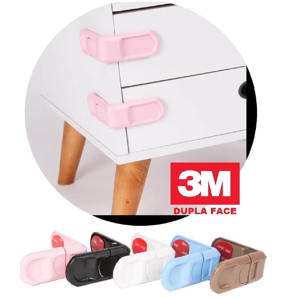 5 Travas de Gavetas Lateral Segurança Bebê - Adesivo 3M VHB