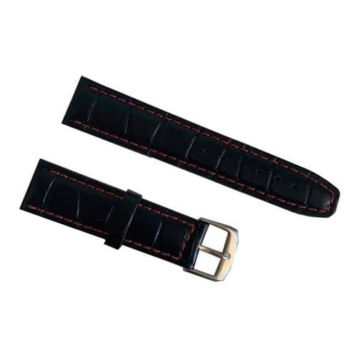 Pulseira Couro Costura Vermelha Fivela Prata 22mm