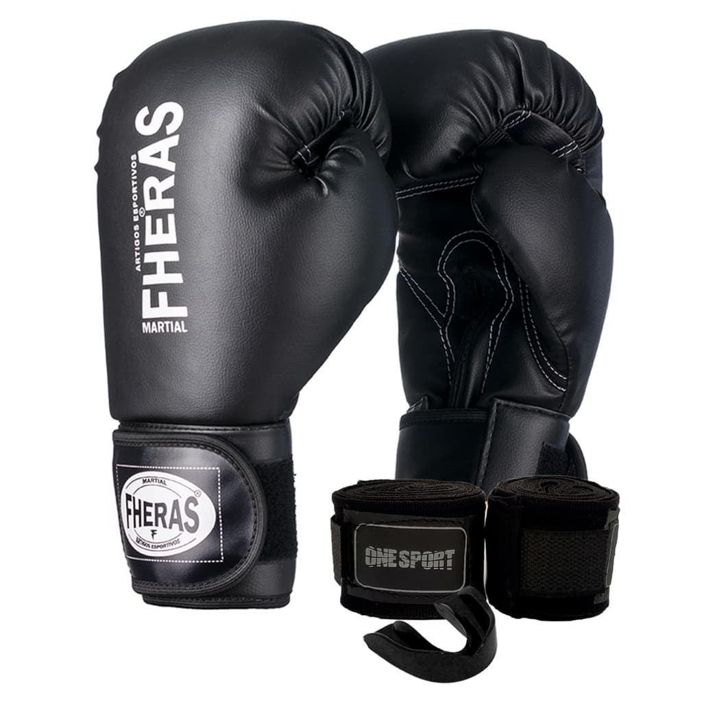 Kit Boxe / Muay Thai Par de Luvas Fheras + Bandagem 2,5m + Protetor Bucal P/ Treinos e Lutas