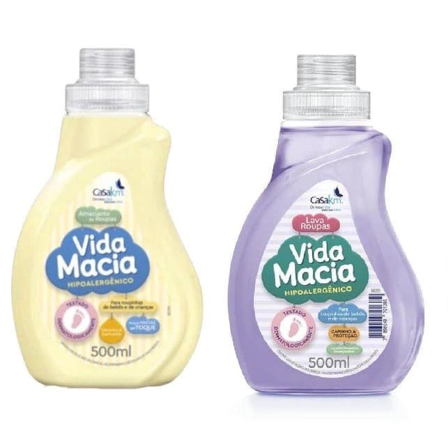 Lava Roupas Líquido Vida Macia Sabão e Amaciante 500ml - Opção de KIT