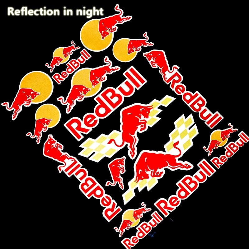 RED BULL Adesivo Refletivo 30cm X 20cm Para Capacete De Touro Vermelho