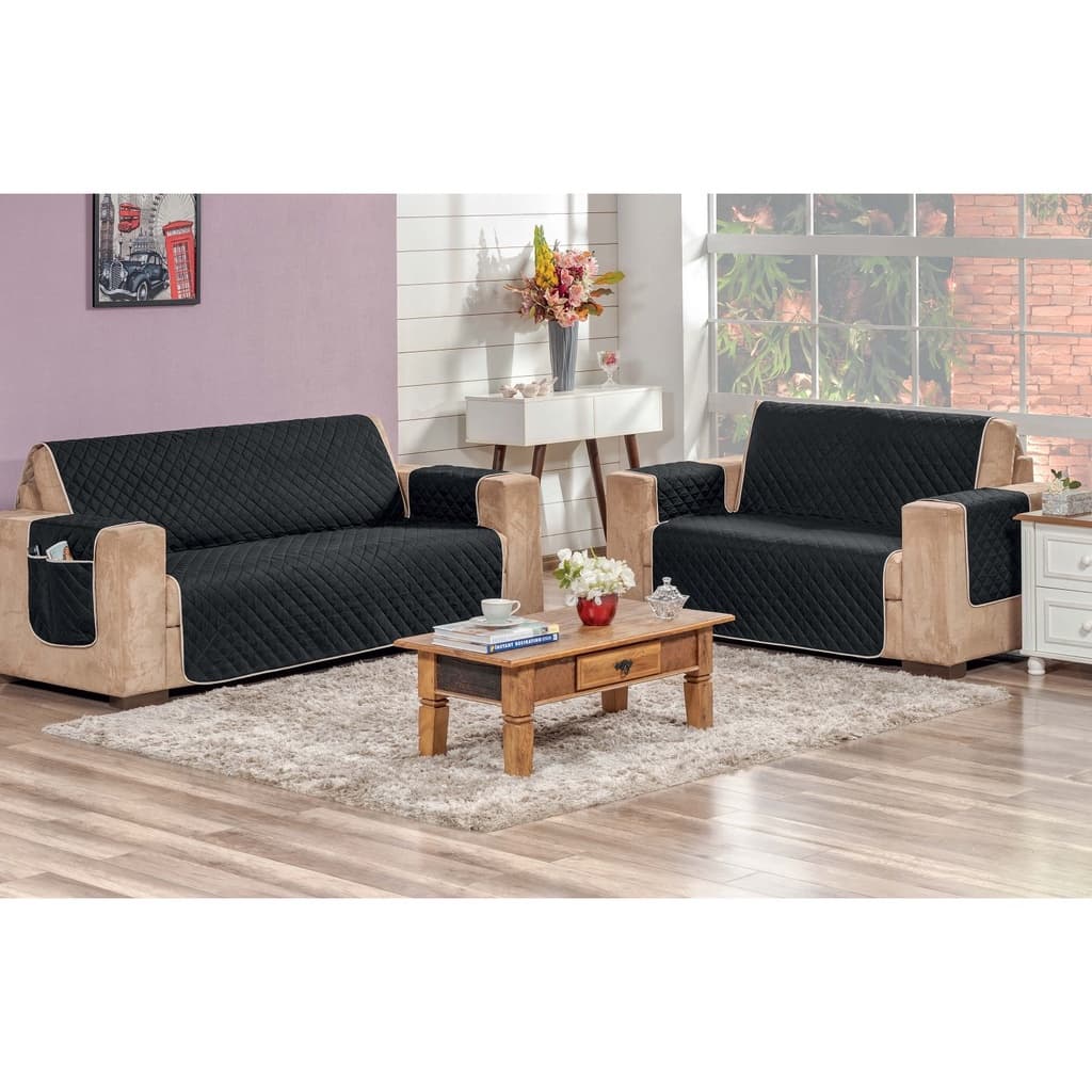 PROTETOR DE SOFÁ IMPERMEÁVEL 7209VB 2 E 3 LUG PADRÃO PRETO E CAQUI