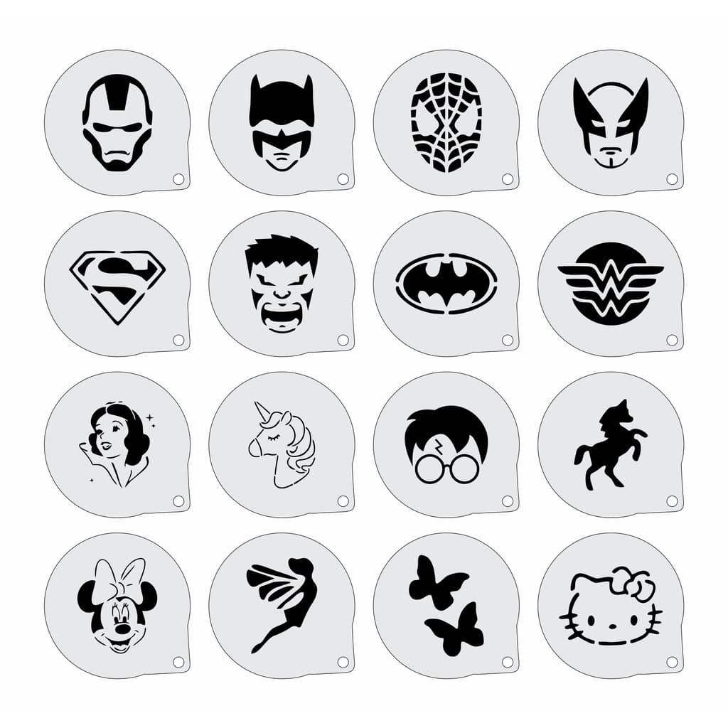 Stencil Personagens Infantis Kit 16 Moldes 7x7cm