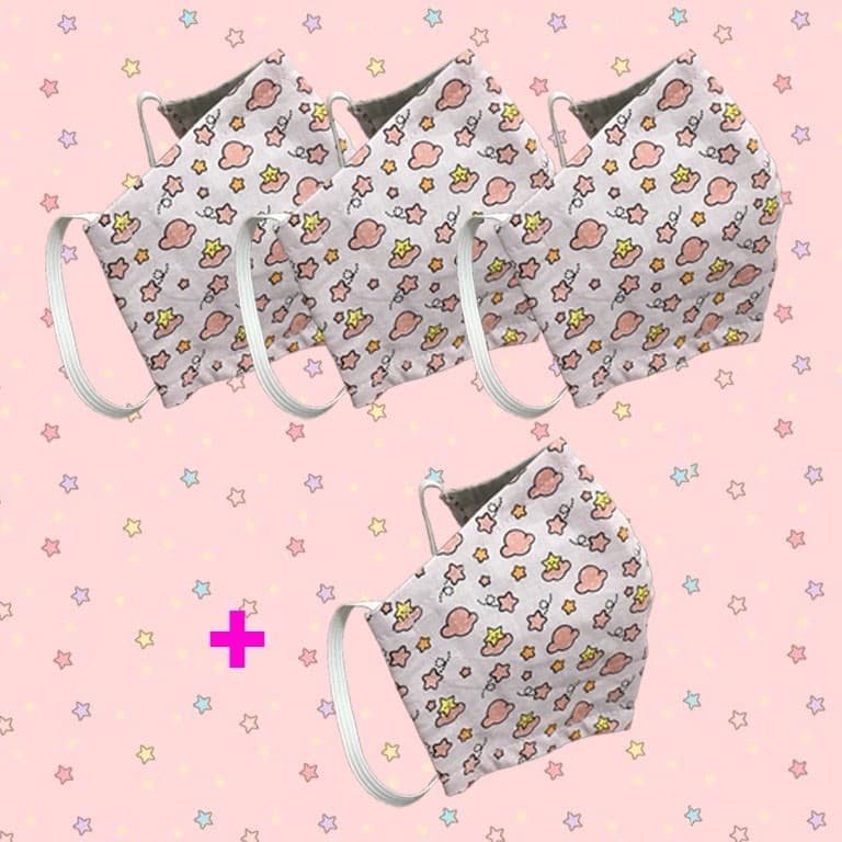 Promoção leve 4 pague 3 - Máscara de Proteção Facial Infantil Dupla Camada e Elástico Ajustável Cor de Rosa Estrelas