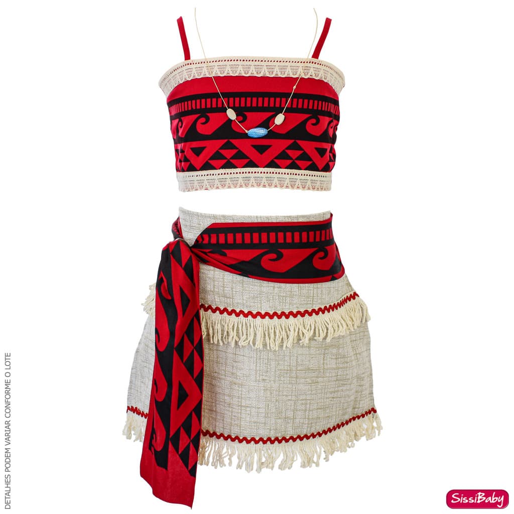 Fantasia Infantil Moana Princesa Havaiana Luxo com Colar