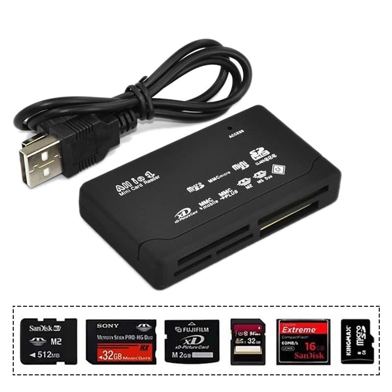 Leitor Universal De Cartão De Memória USB All In One Mini SD SDHC Micro M2 MMC XD CF TF Externo