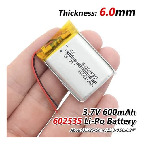 602535  2 Fios C/ 600mah 6mmx25mmx35mm 3,7v Nova -