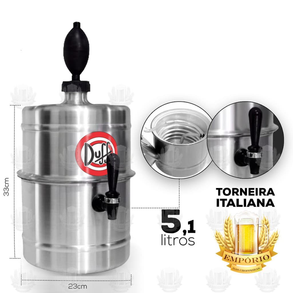Chopeira Portátil Beerchop Gelo 5.1lt Aluminio Duff com Torneira Tipo Italiana Envio Já