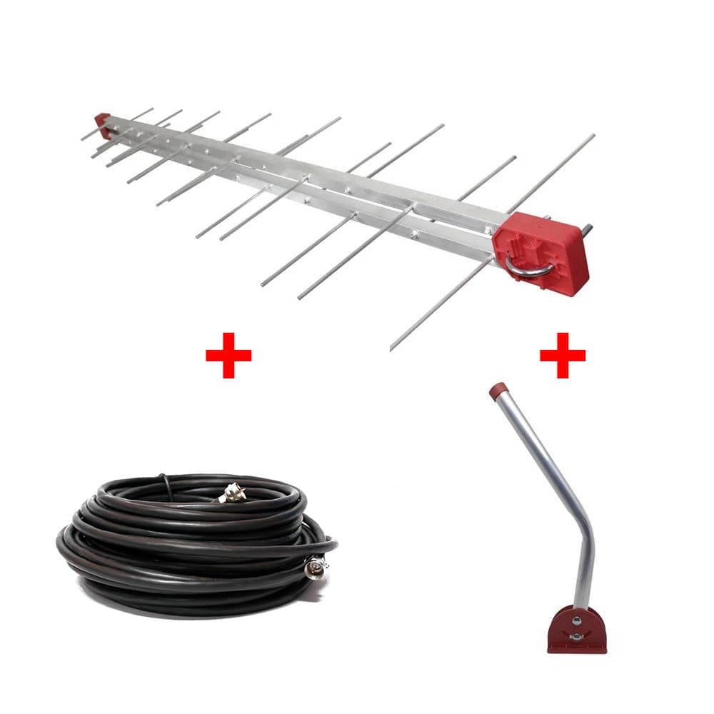 Antena Externa Digital 4k Log 28 Elementos E Cabo 10 Metros + Mastro 45 cm