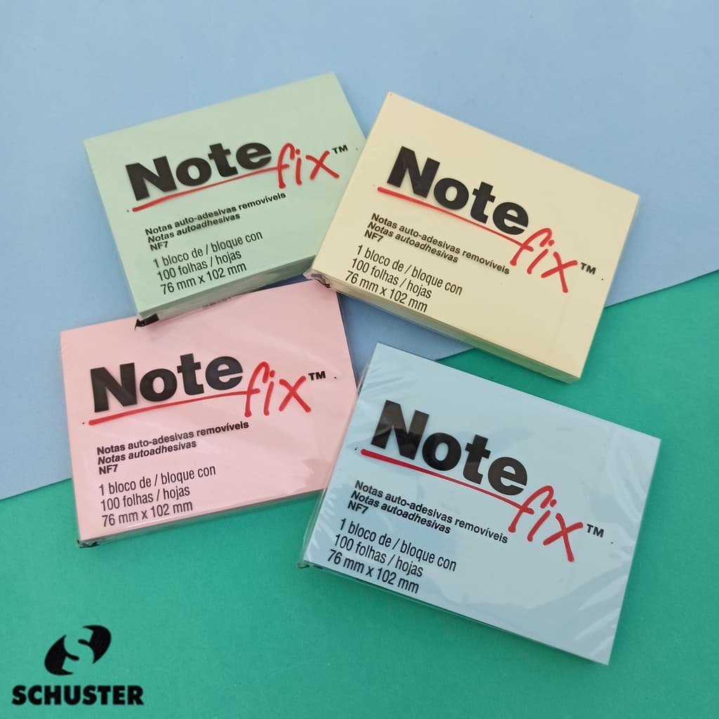 Bloco Adesivo Colorido 76 mm x 102 mm 100 Folhas - Note Fix | Notas Adesivas