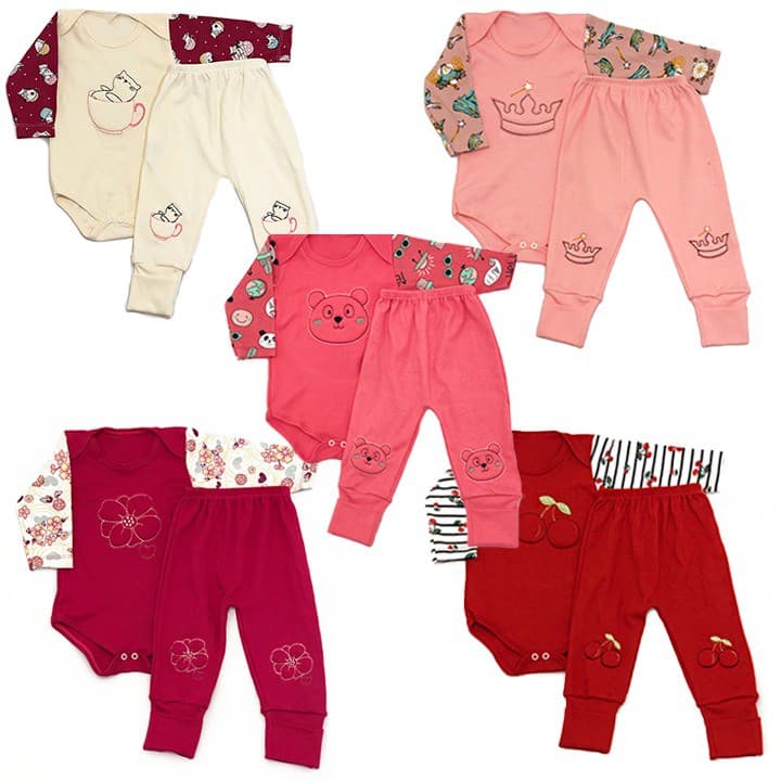 Kit 08 Peças Body Bebe E Mijão Pé Reversível Todo Bordado Bebe Menina 100% Algodão