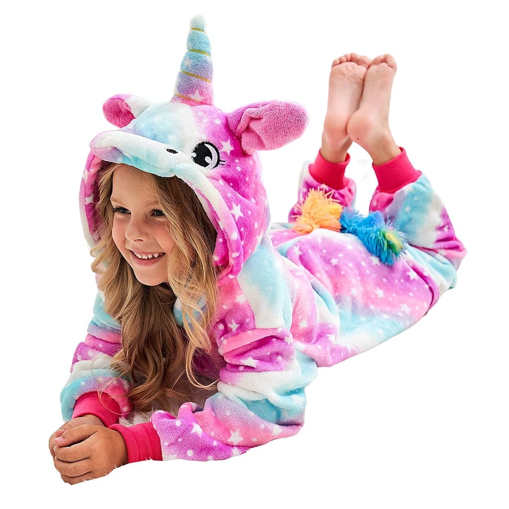 Pijama Macacão Unicórnio Kigurumi Rosa Estrelado