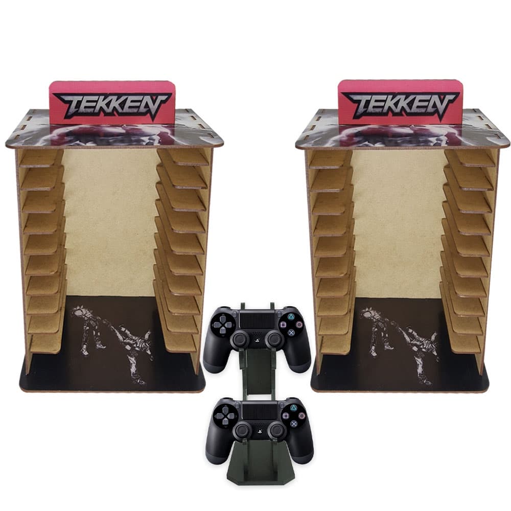 Kit 2 Porta 11 Jogos Físico Gamer Tkk + Suporte Controle 22x16,3x29,4 Mdf Madeira Adesivada