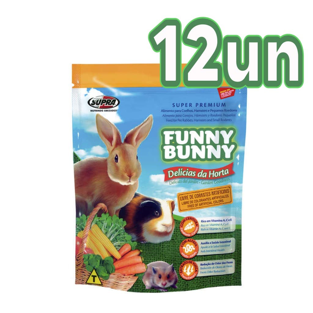 Ração para Hamster, Porquinho da India, Coelho Funny Bunny delicias da horta 12 unidades x 500g