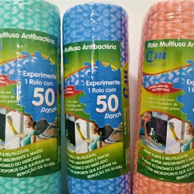 100 Panos Multiuso p/ cozinha 2 Rolo com 50 Panos Antibactérianos