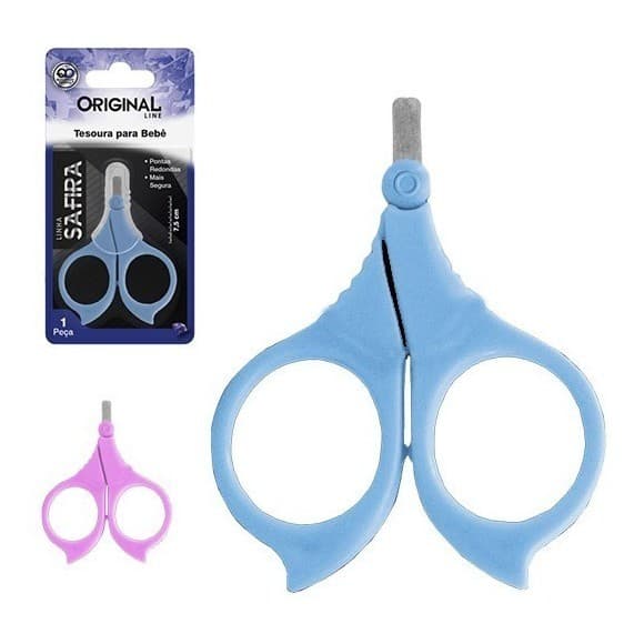 Tesoura Para Bebe Infantil Recém Nascido Criança Azul Ou Rosa
