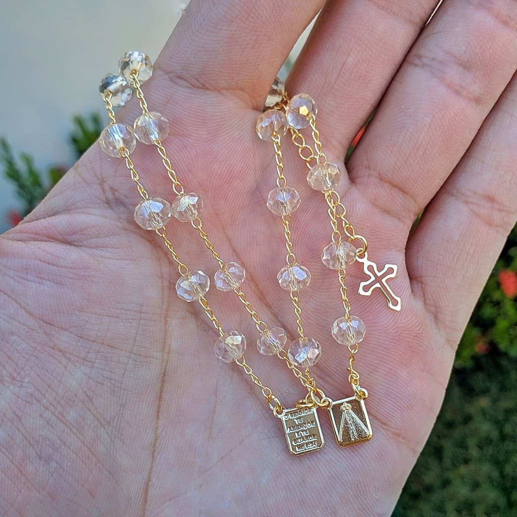 Terço Pulseira De Nossa Senhora Aparecida Escapulário Folheada Escapulario Folheado