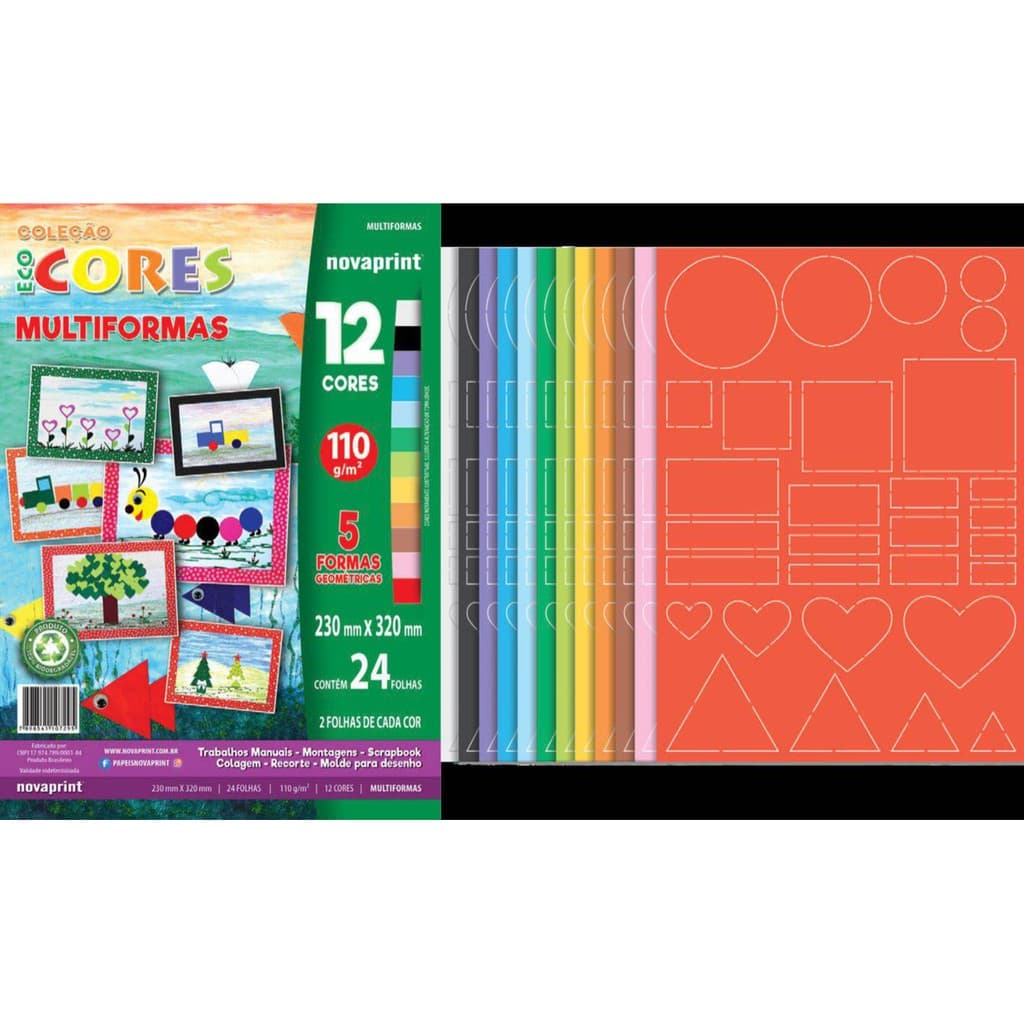 Papel Bloco Ecocores Multiformas Geométricas 110g 320X230mm 24Fls 12Cores Novaprint