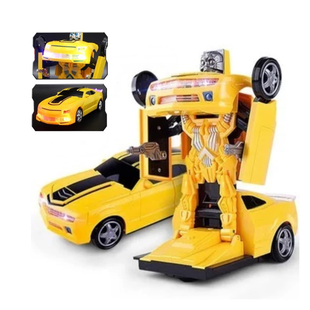 Brinquedo Carrinho Vira Robô Bate E Volta Com Luzes E Som Camaro Amarelo