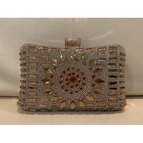 Bolsa Carteira Festa Clutch Dourada Cristais E Pedras Metal