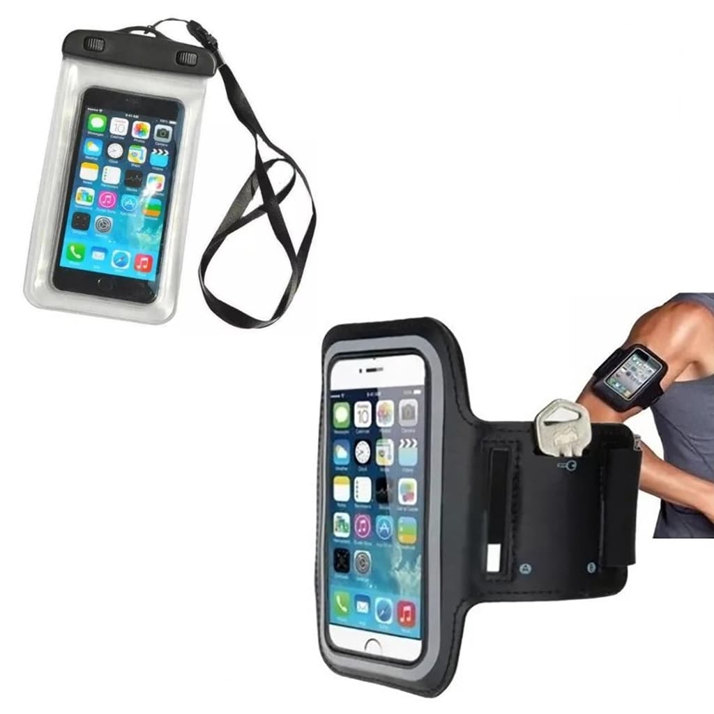 Kit Esportivo Capa Celular Aprova D'água + Capinha Braçadeira corrida Pedalada Esporte
