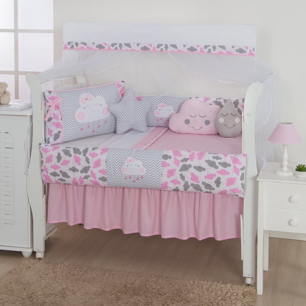 Kit Protetor Berço Chuva De Amor Menina Menino 12 Pçs