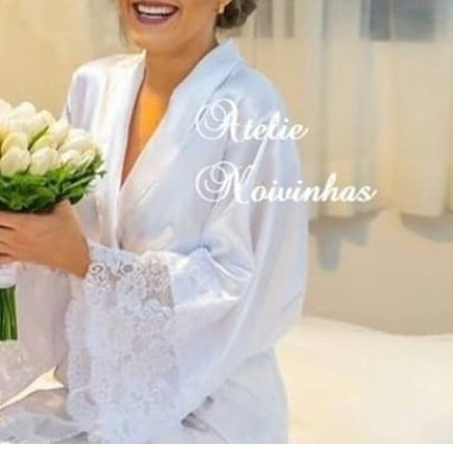 Robe Roupão Noiva com Renda  Bordado Personalizado Pronta Entrega