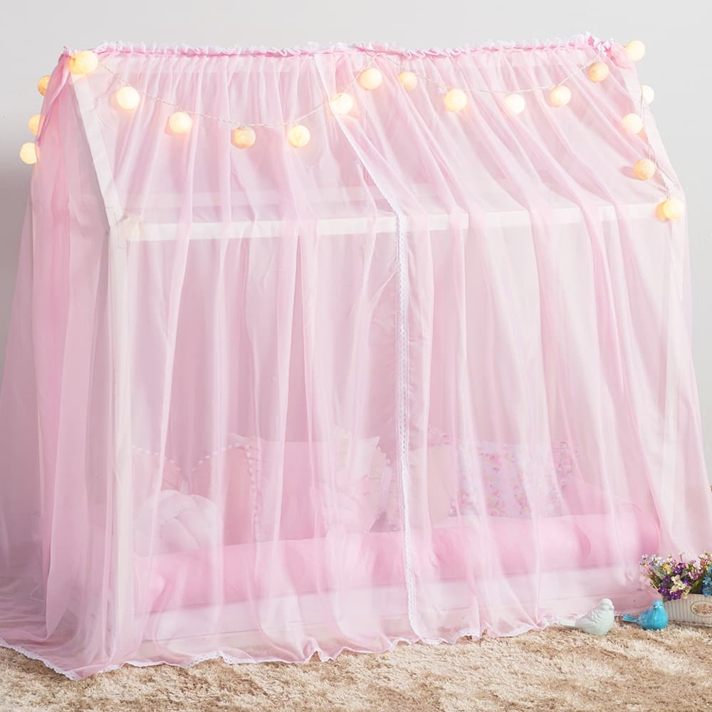 Mosquiteiro Voil  Rosa Mini Cama Casinha Branco Acabamento em Renda