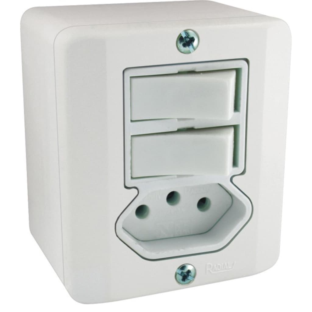 Interruptor Duplo Simples + Tomada 10a Sistema X Bco Radial