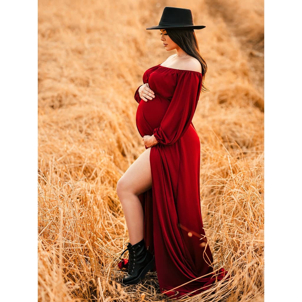 Vestido Gestante Com Fenda Na Perna Para Foto Gravida G21