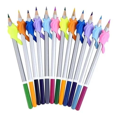 Kit 12 Suporte escrita Crianças corrigir escrita corretor Borrachinha conforto apoio lápis Golfinho