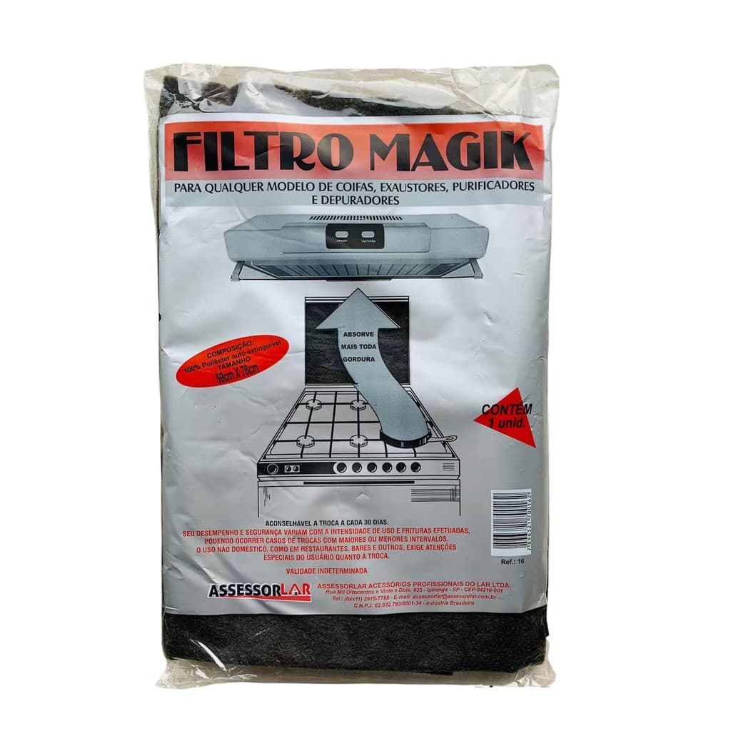 Filtro Para Coifa Exaustor Purificador Suggar e Depuradores 59cm x 78cm