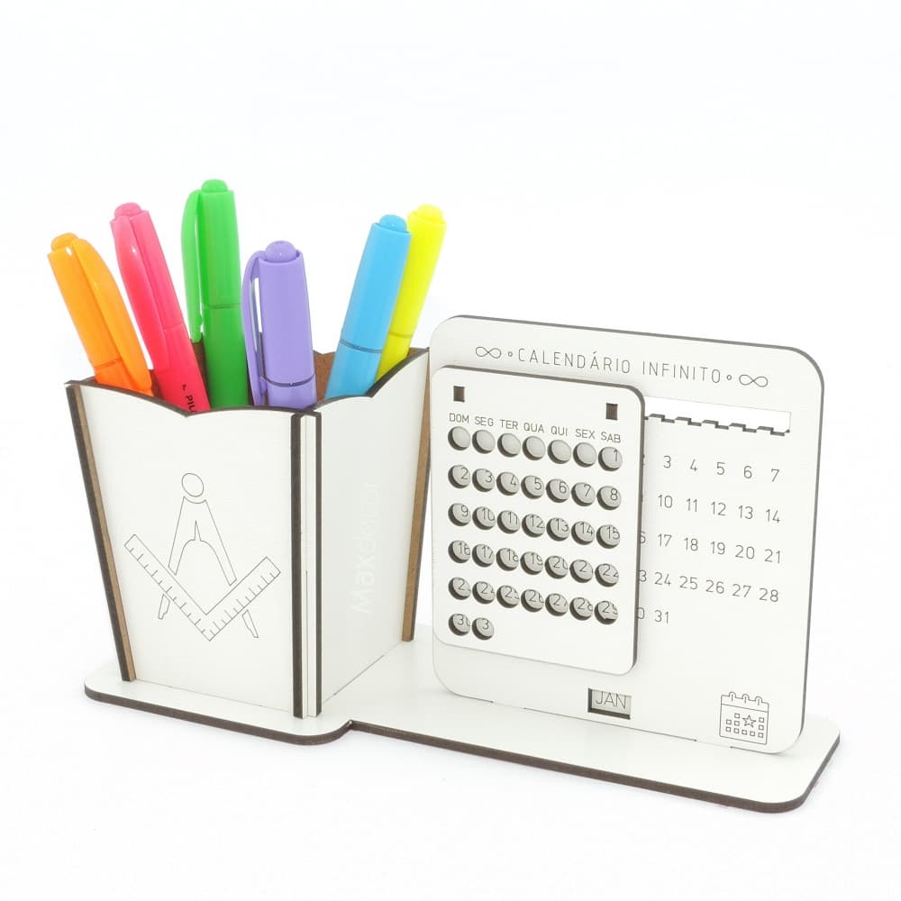 5 Calendário Infinito e Porta Lápis Personalizado Mdf - Arquitetura