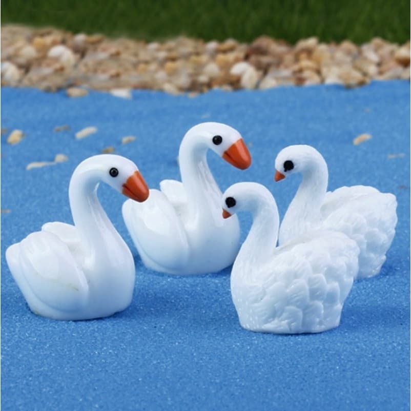 10 Pçs / Set Cisne Branco + Pena Cisne Casal Enfeites De Paisagem Em Miniatura Jardim Bonsai Casa De Bonecas Decorações