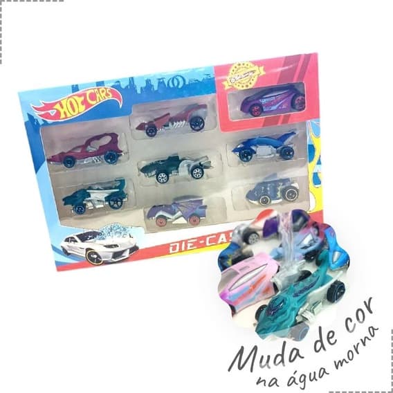 kit 8 carrinhos de ferro hot cars muda de cor na água quente e gelada color shifters  unidade