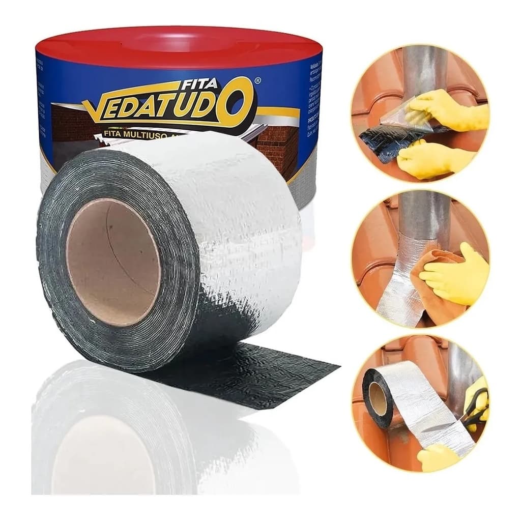 Fita Multiuso Manta Asfaltica Adesiva para Reparos Rufos/Calhas/Telhados Vedatudo Dryko com 1MT