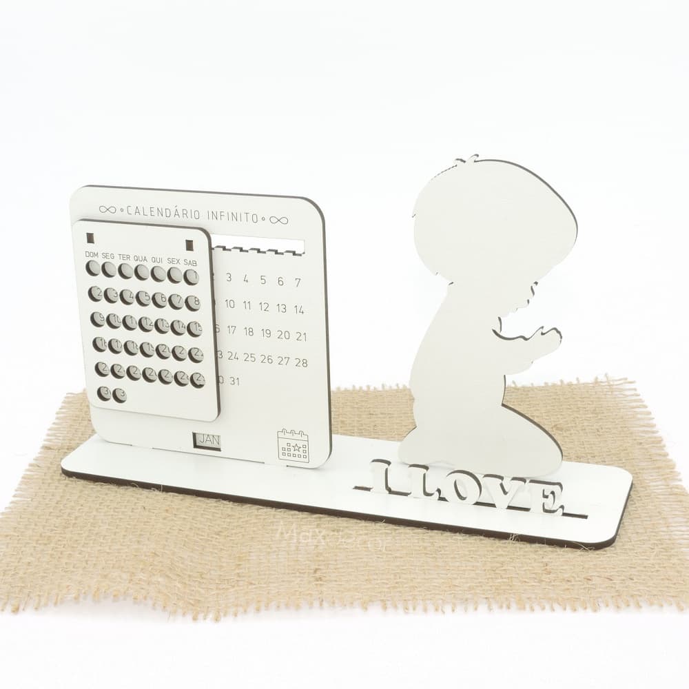 5 Calendário Infinito Personalizado Mdf Branco - Menino
