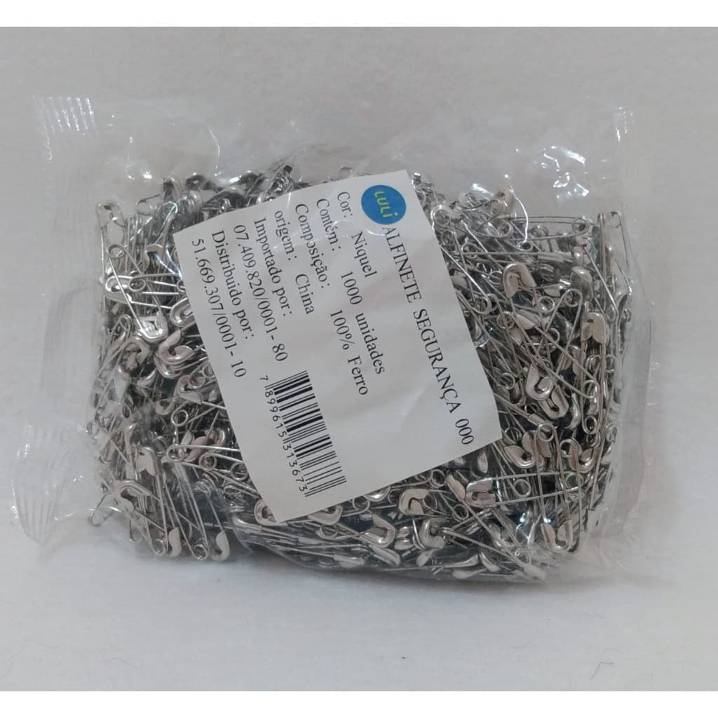 1000 MINI ALFINETE DE SEGURANÇA PRATA NÍQUEL Nº000 19 MM