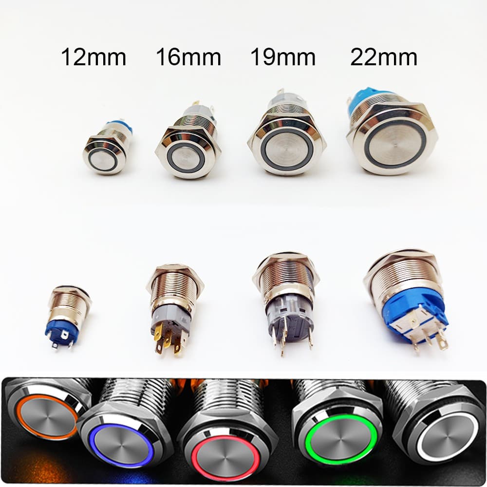 12mm 16mm Electronic Led Metal Momentary Push Button Waterproof  On Off Latching Car Light Switch 12 V 220 V