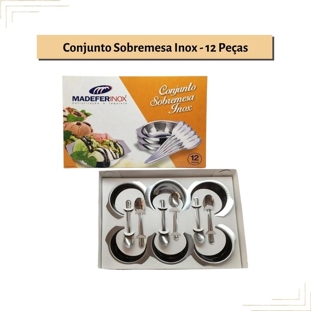 Kit de sobremesa conjunto com 12 peças 6 taças 6 colheres aço inox