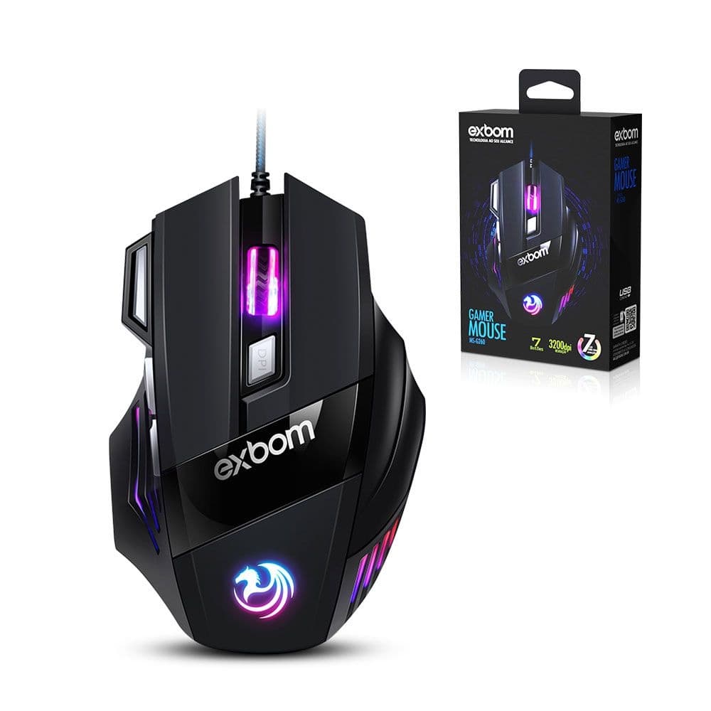 Mouse Gamer 3200 dpi Com Fio USB 7D Extreme 7 Cores MS-G260 EXBOM