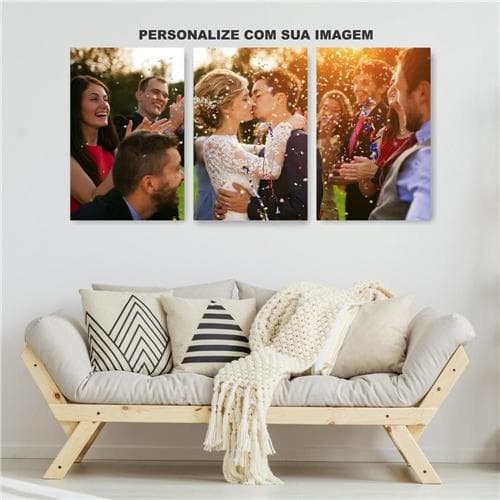 Kit Quadros Decorativo Mosaico 90x40 3 peças Personalizado Sua foto aqui MDF Família Casal Decoração