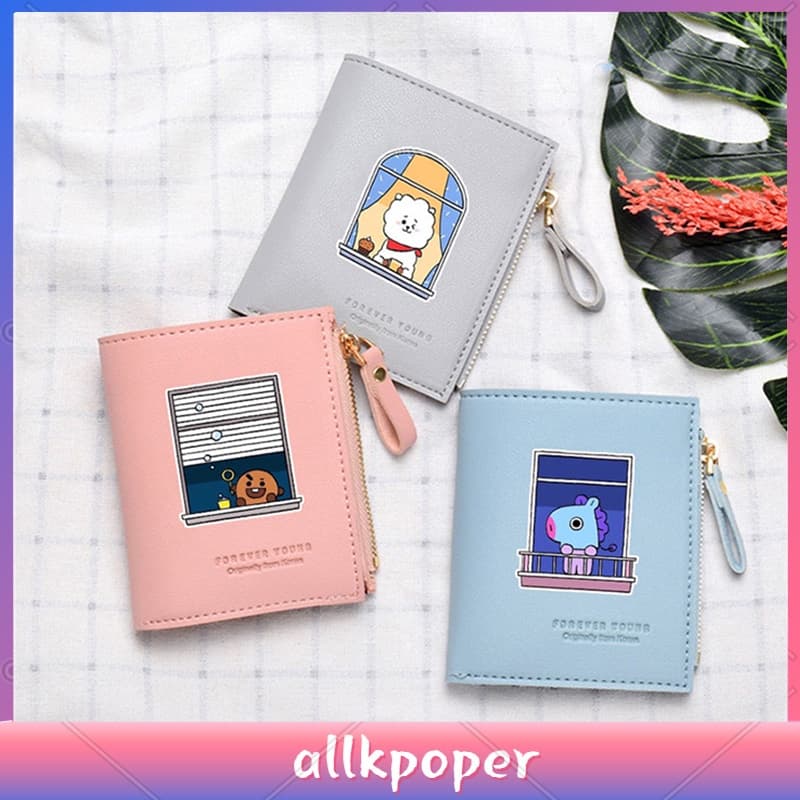 KPOP BTS Bolsa Feminina BT21 Carteira Curta Mini De Cartão Personagem De Desenho Animado