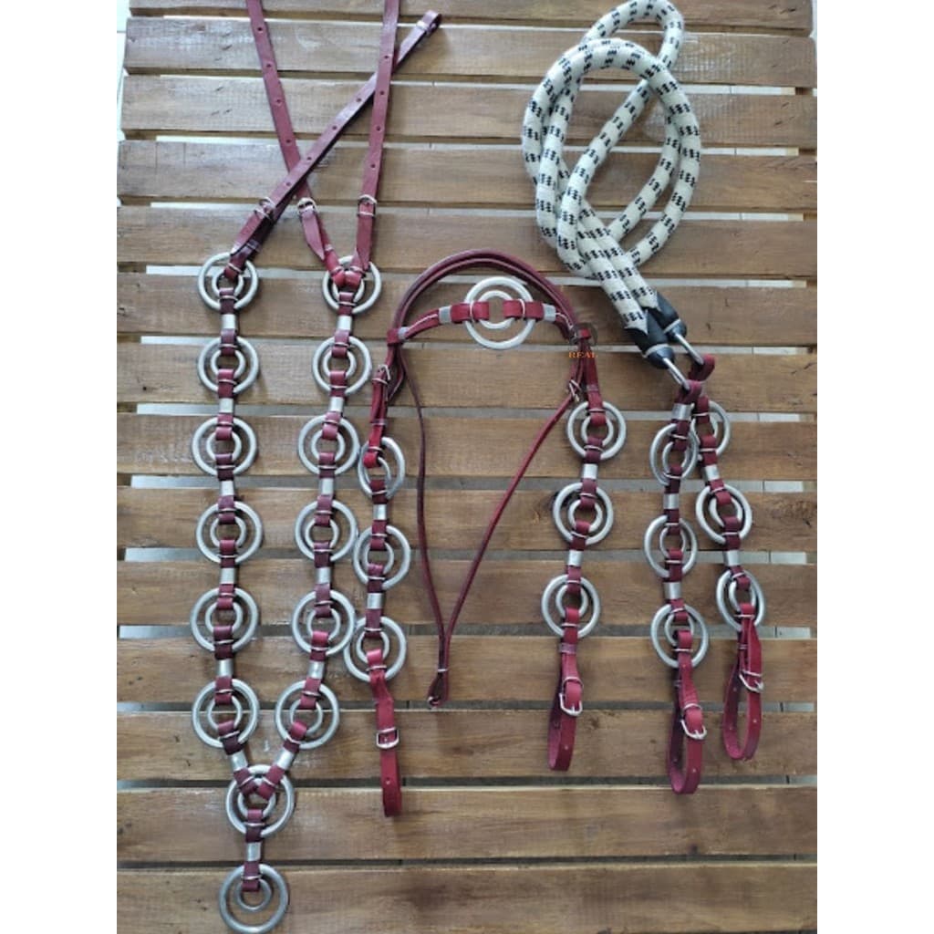 Traia Para Cavalo Cabeçada Peitoral Rédea Argola Dupla Luxo