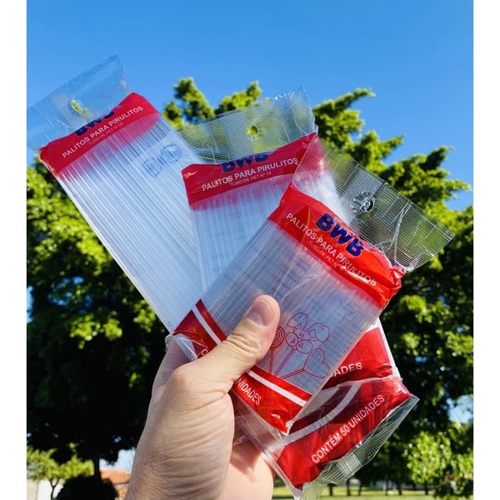 Palito para pirulito BWB transparente- topo de bolo- tubo pet P/M/G - canudo transparente 50~600 un (CHOCO)